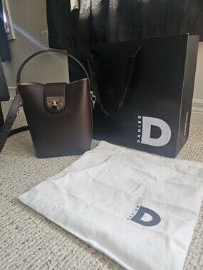 Danier Chocolate Brown Leather Bucket Bag with Gold Hardware